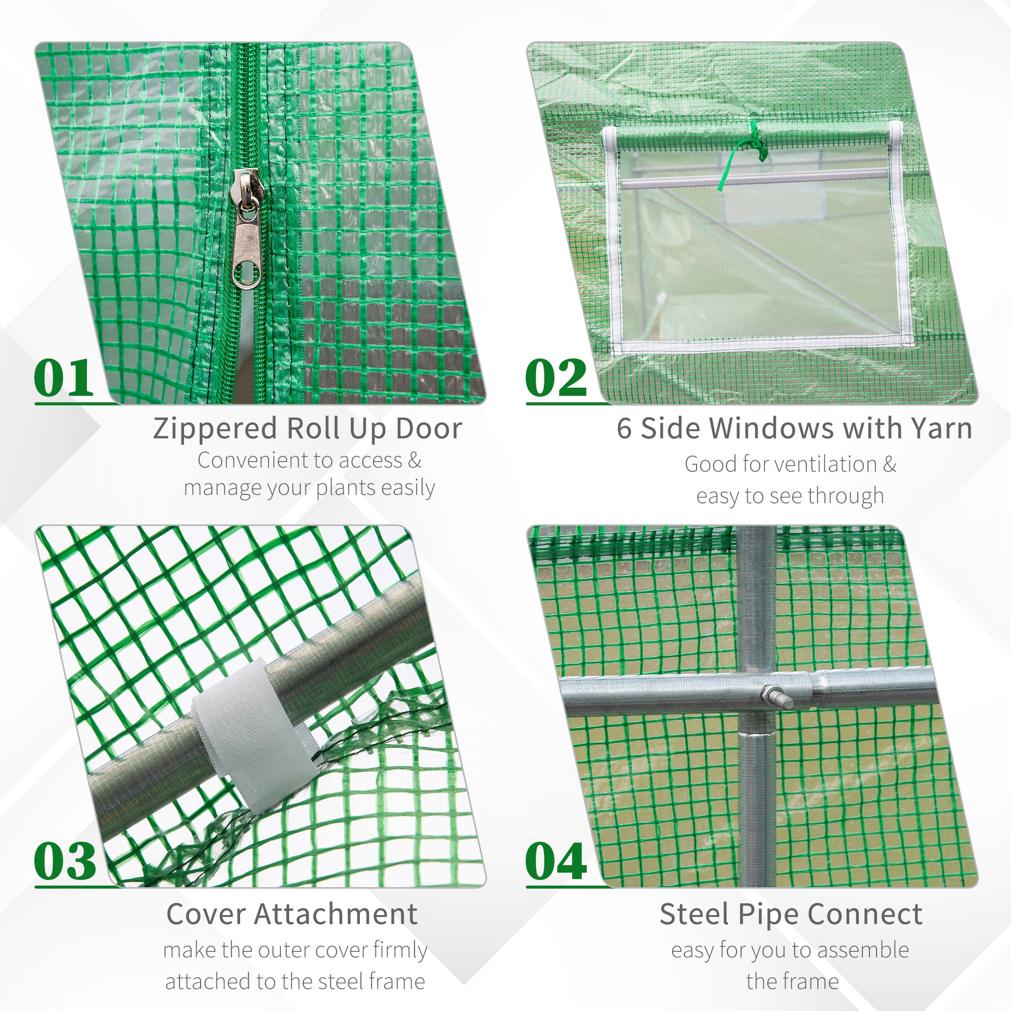 15' x 7' x 7' Walk-in Tunnel Hoop Greenhouse, Green House for Outside with PE Cover, Steel Frame, Roll-Up Zipper Door & Windows for Flowers, Vegetables, Tropical Plants, Green