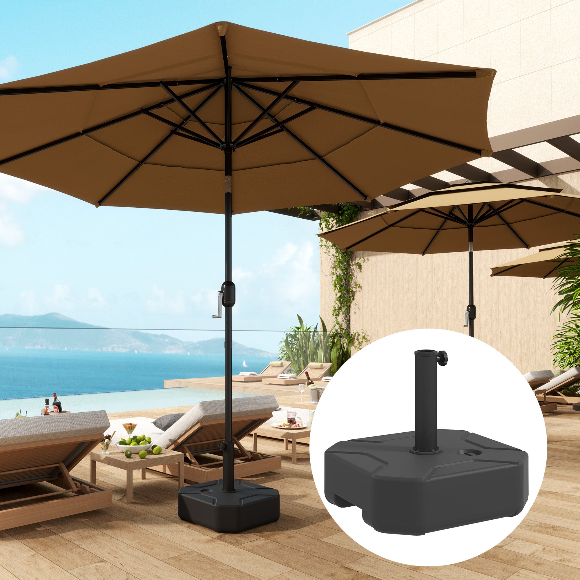 Square Patio Umbrella Base Holder, Heavy Duty Outdoor Umbrella Stand Base, Filled Up to 55lbs with Sand or 44lbs with Water for Garden, Poolside, Black