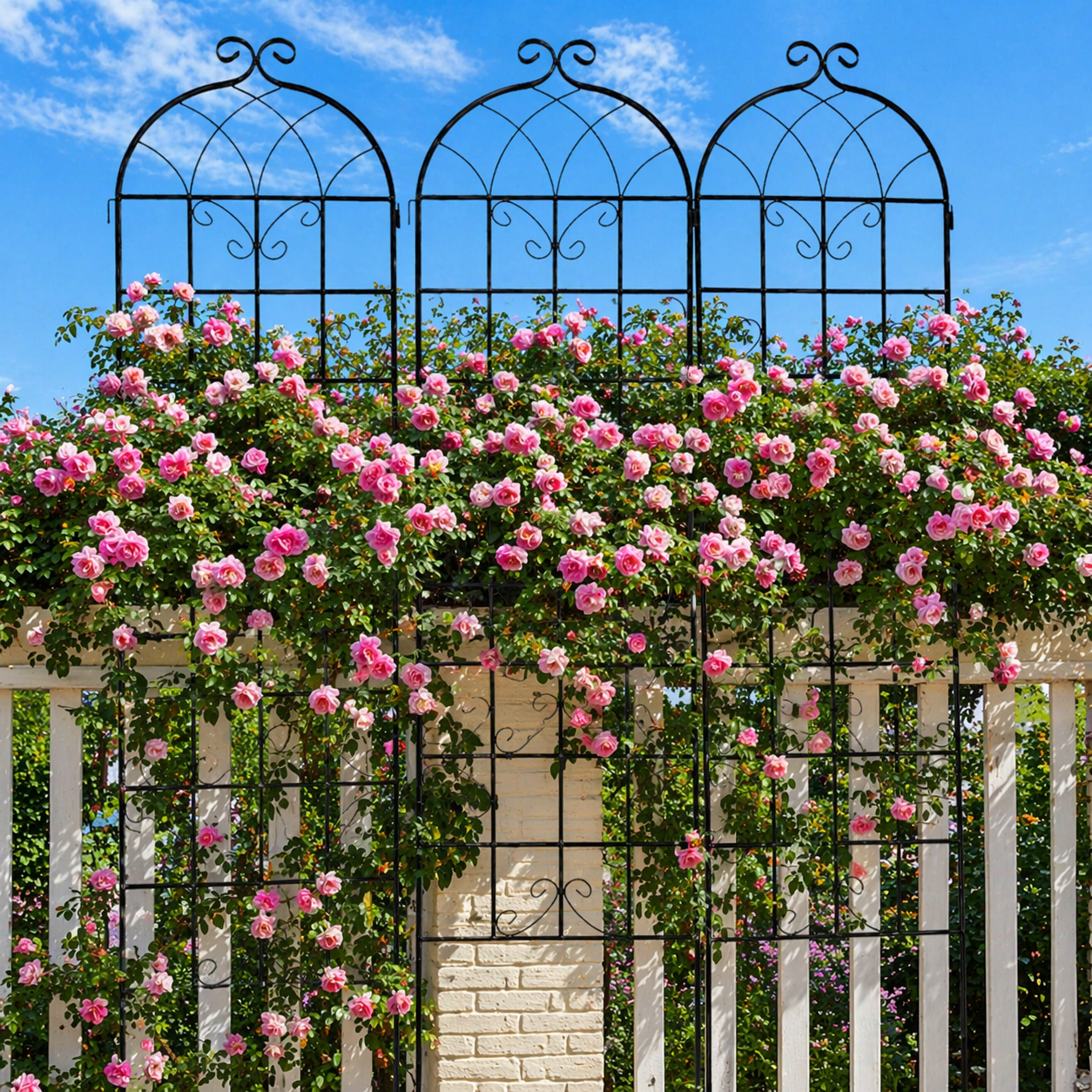 4 Pack Metal Garden Trellis with Galvanized Tube, Easy Assembly, Rustproof Climbing Plant Support, 80" L x 87" H, Black