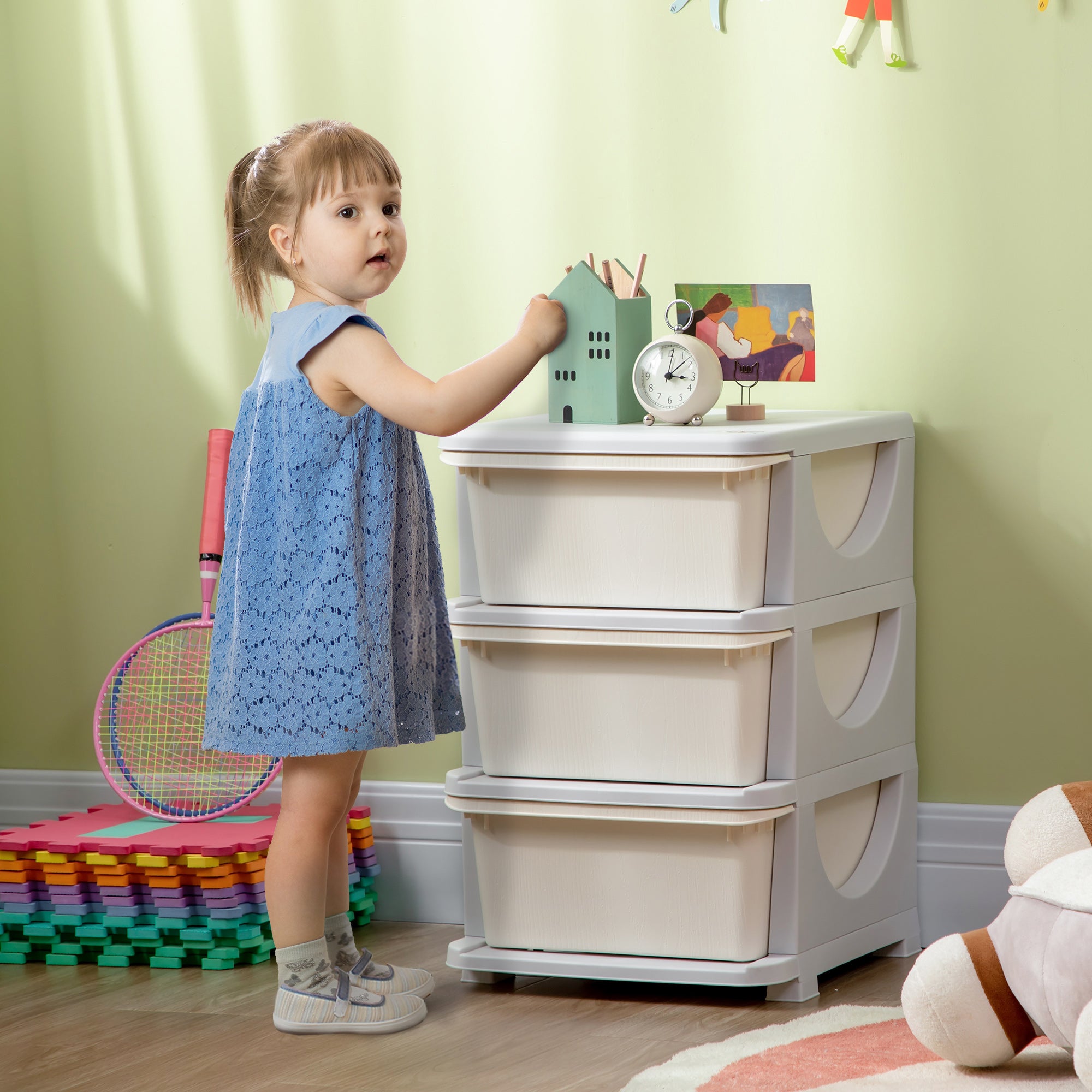 3 Drawers Kids Storage Unit, 3 Tier Stackable Toy Organizers and Storage Chest for Bedroom, Nursery, Playroom, Living Room, Boys, Girls, Toddlers, Cream White