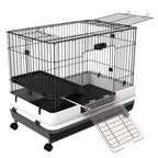 2-Level Small Animal Cage Rabbit Hutch with Wheels, Removable Tray, Platform and Ramp for Bunny, Chinchillas, Ferret, Black