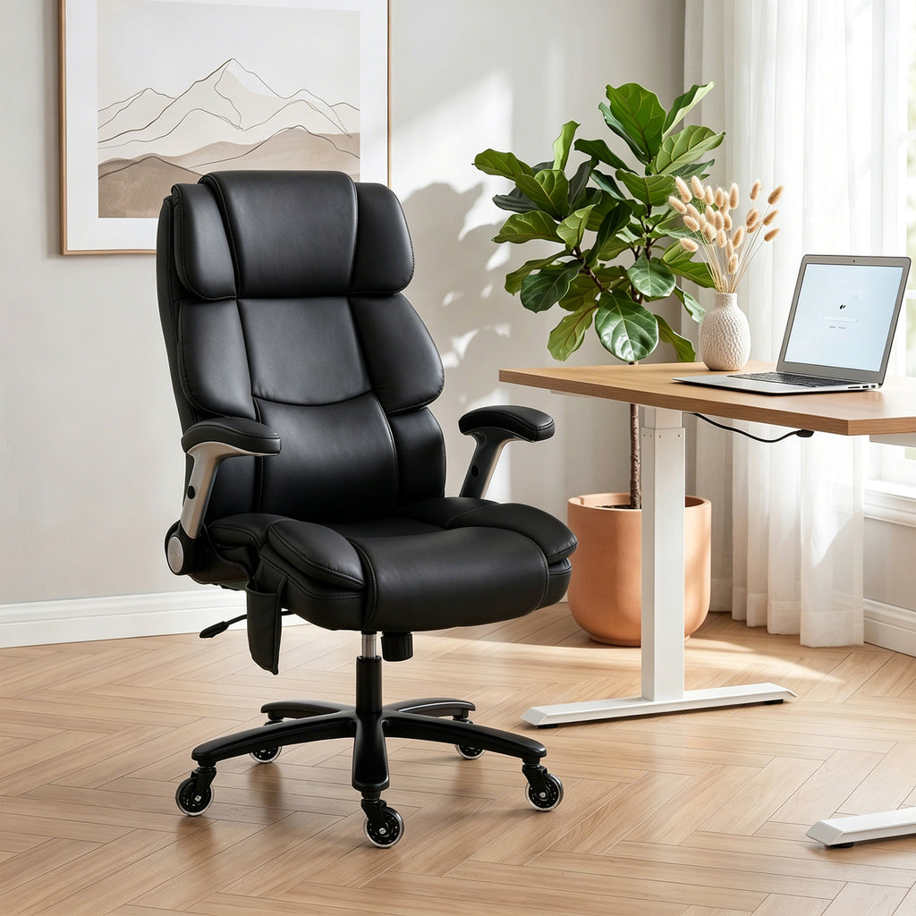 Ergonomic Office Chair with Inflatable Adjustable Lumbar Support, 400 Lbs Heavy Duty High Back Desk Chair, Black