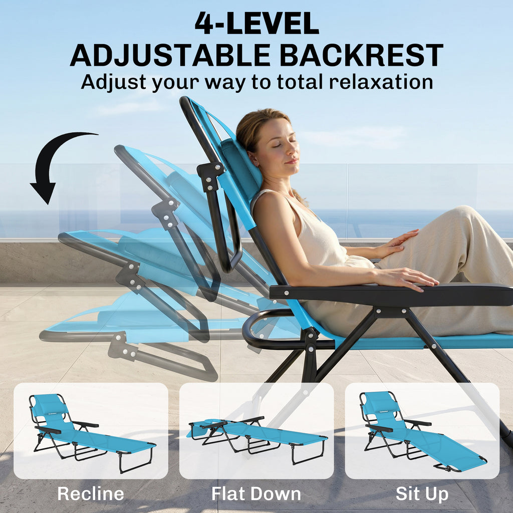 Folding Lounge Chair w/ Reclining Back, Light Blue