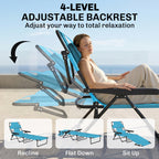 Folding Lounge Chair w/ Reclining Back, Light Blue