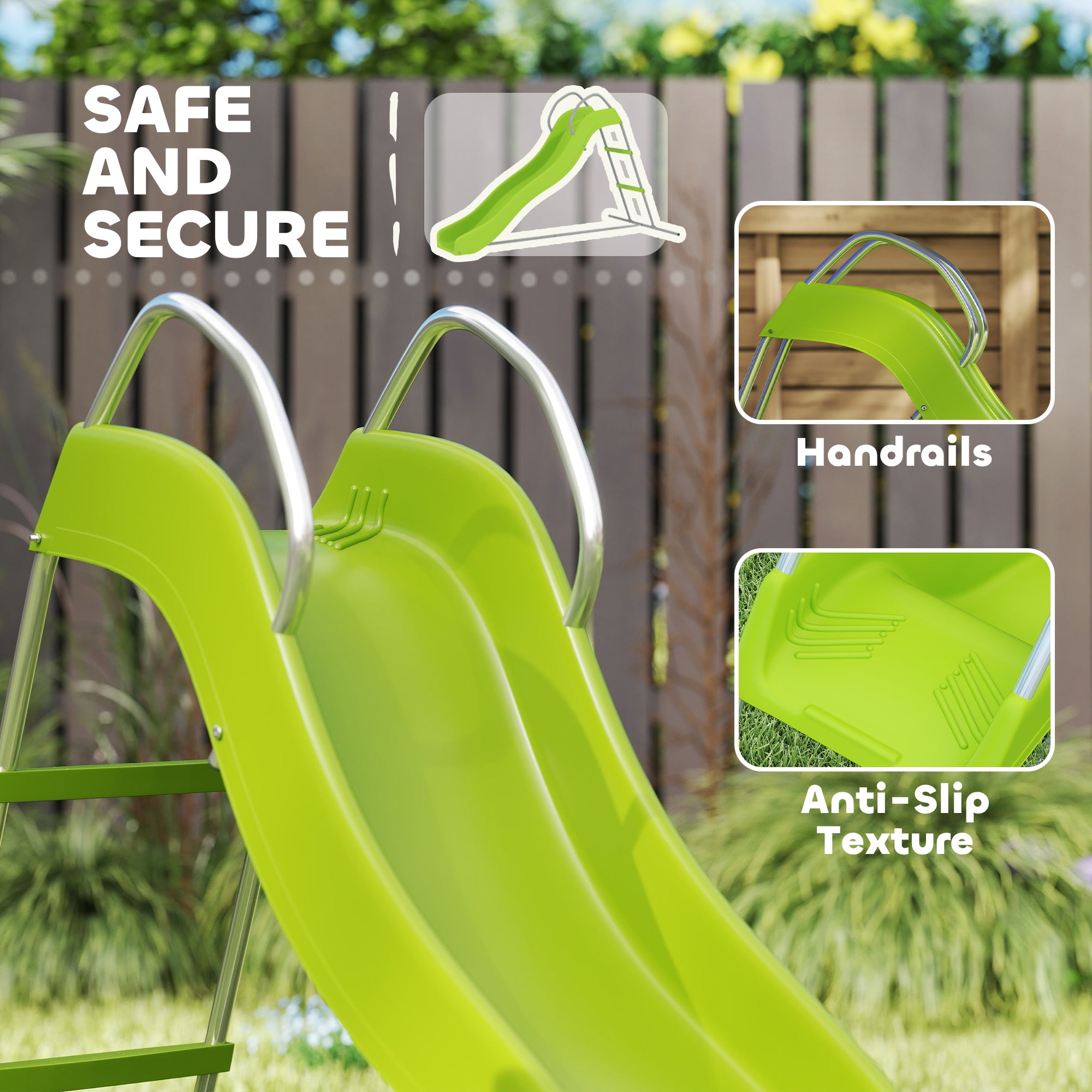 5.7FT Outdoor Slide for Kids Ages 3-8, Climbing Step Ladder, Playground Equipment for Backyard, Garden, Green