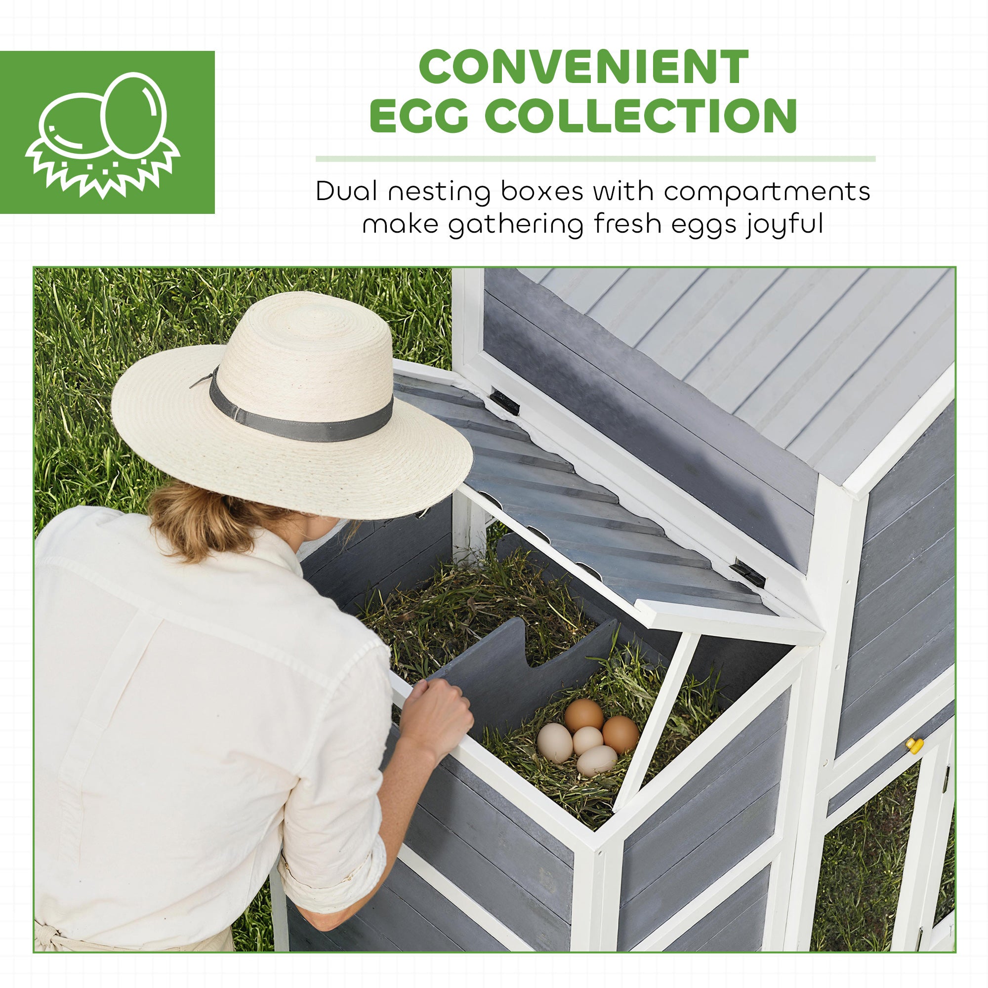 66.5" Large Chicken Coop, Wooden Chicken House with 2 Nesting Boxes, Sliding Tray & Ramp, for Backyard Farm