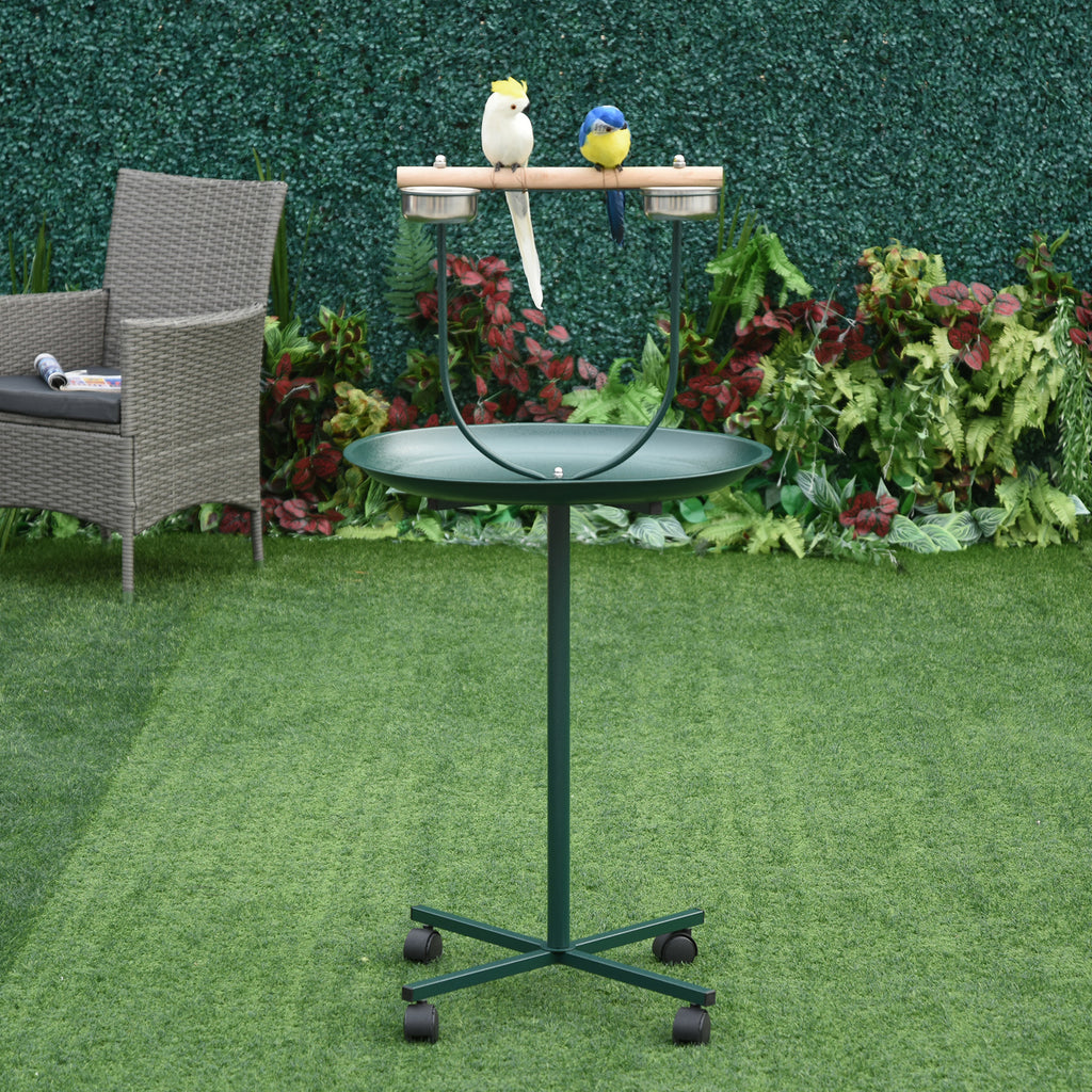 48" Rolling T-Stand, Parrot Stand, Bird Training Activity Playground With Wheels and Perch,, Bird Play Perch, Green