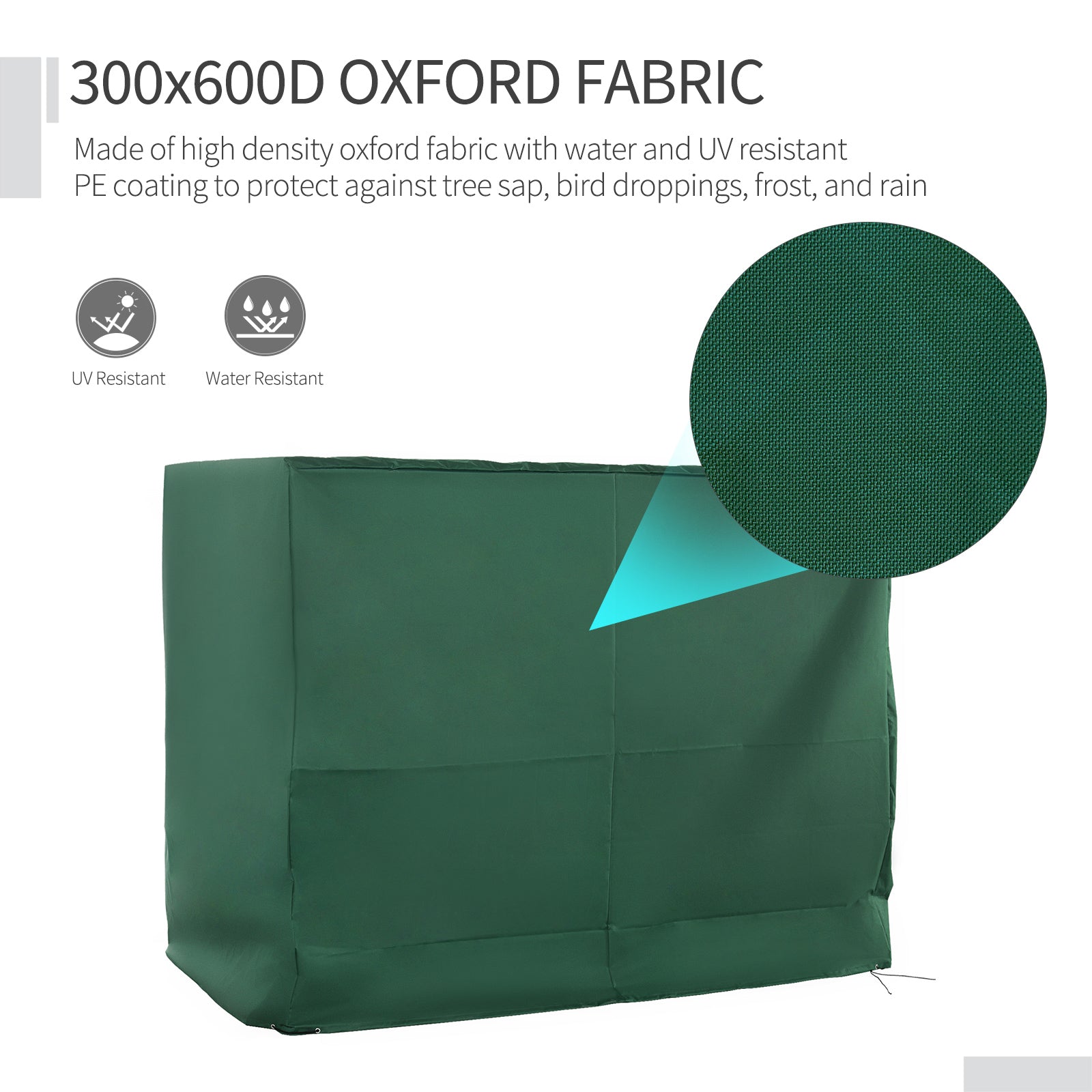 600D Oxford 3-Seater Patio Swing Cover Outdoor Swing Chair Cover Rain Protection Waterproof Anti-UV, Dark Green