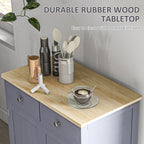 Kitchen Storage Cabinet, Sideboard Floor Cupboard with Solid Wood Top, Adjustable Shelf, and 2 Drawers, Gray