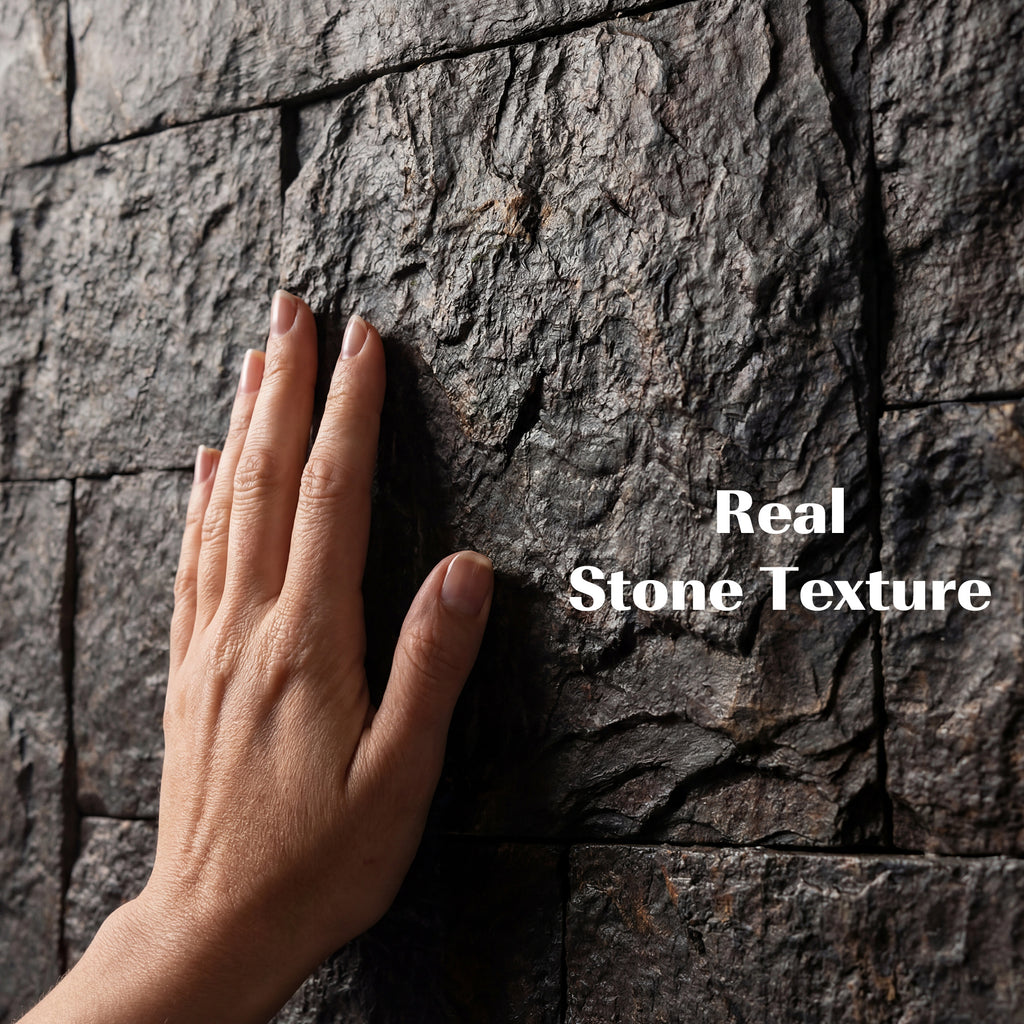 8-Pack 3D Faux Stone Wall Panels, Lightweight Polyurethane Panels for Interior and Exterior Accent Walls, Black