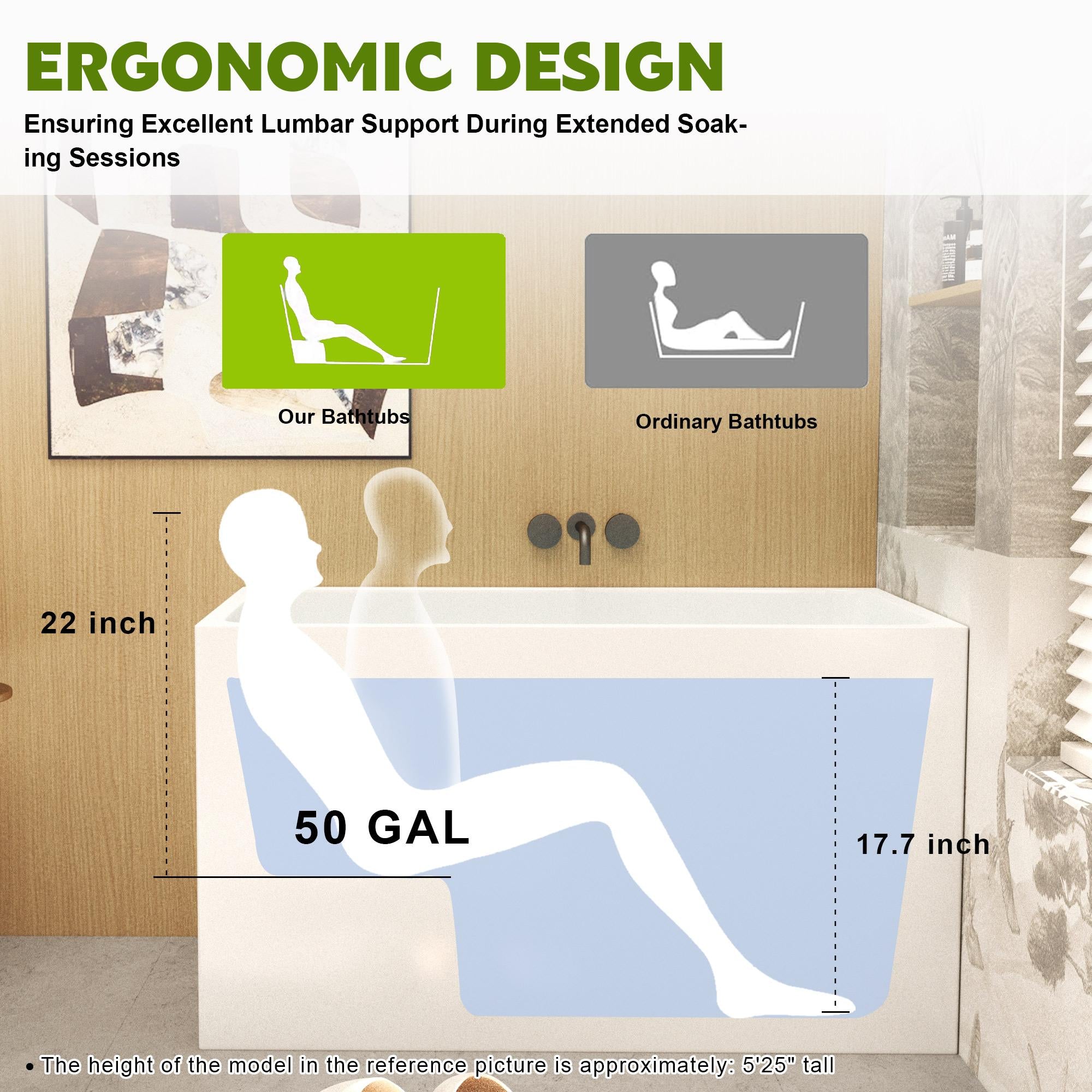 43" Acrylic Freestanding Bathtub with Built-In Seat and Ergonomic Sloping Backrest, Tub for Bathroom, 43.3" L x 27.6" W x 24.8" H, Gloss White