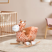 Kids Plush Rocking Horse Giraffe Style Themed Ride-On Chair Toy With Sound Brown