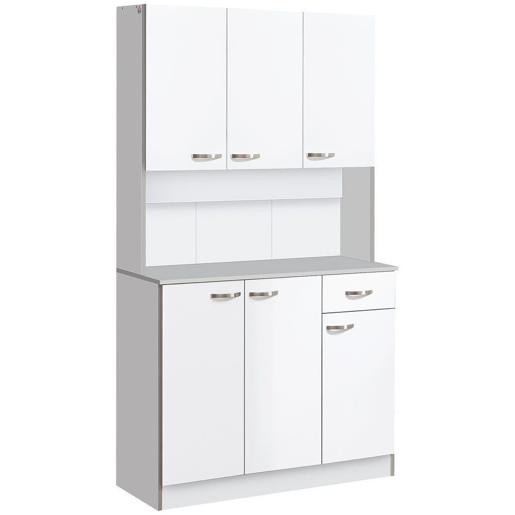71" Kitchen Pantry Cabinet, Tall Storage Cabinet with Microwave Stand, Modern Kitchen Hutch with Countertop, 6 Doors, Storage Drawer, 3 Adjustable Shelves for Living Room, Dining Room, White