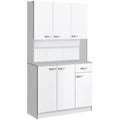 71" Kitchen Pantry Cabinet, Tall Storage Cabinet with Microwave Stand, Modern Kitchen Hutch with Countertop, 6 Doors, Storage Drawer, 3 Adjustable Shelves for Living Room, Dining Room, White