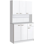 71" Kitchen Pantry Cabinet, Tall Storage Cabinet with Microwave Stand, Modern Kitchen Hutch with Countertop, 6 Doors, Storage Drawer, 3 Adjustable Shelves for Living Room, Dining Room, White