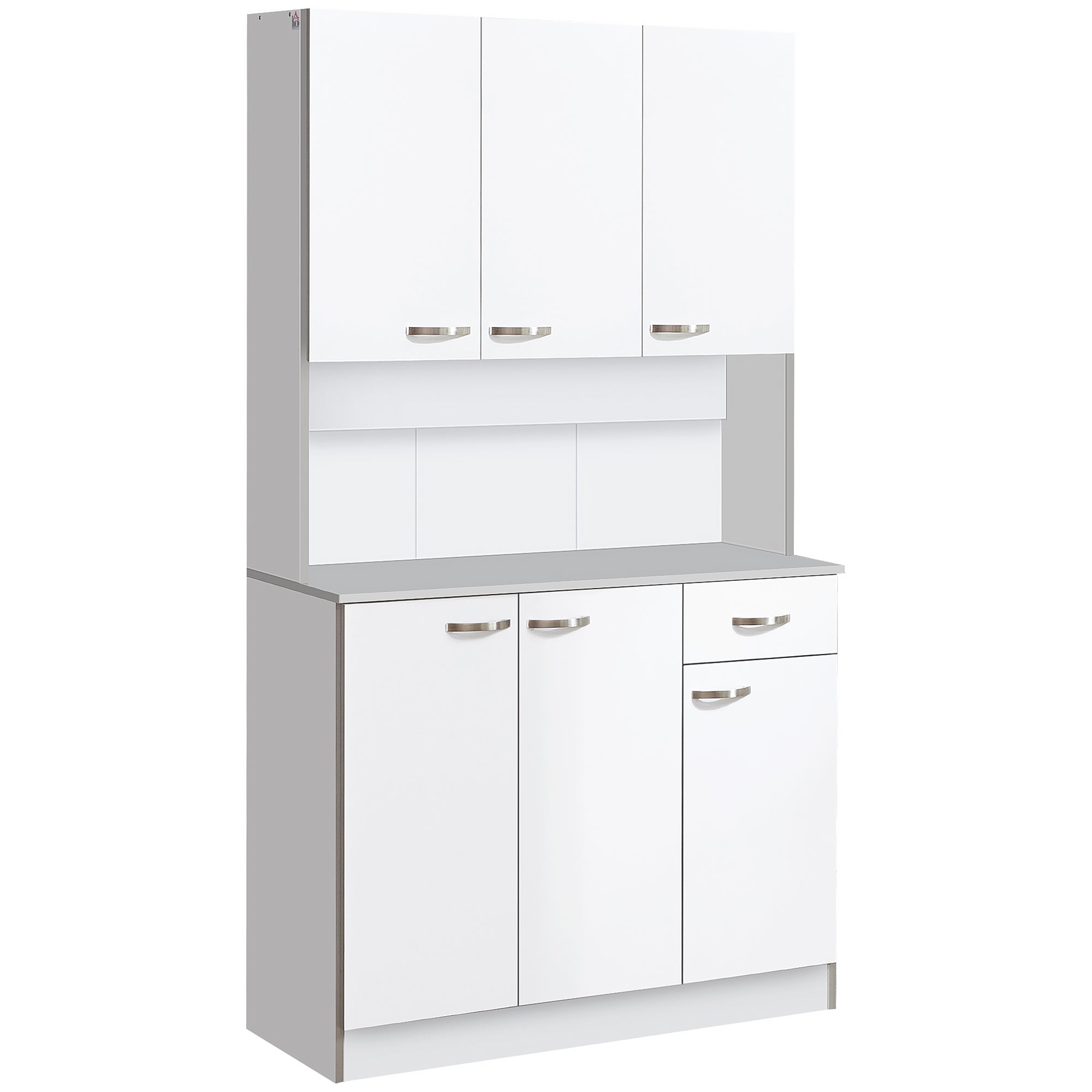 71" Kitchen Pantry Cabinet, Tall Storage Cabinet with Microwave Stand, Modern Kitchen Hutch with Countertop, 6 Doors, Storage Drawer, 3 Adjustable Shelves for Living Room, Dining Room, White
