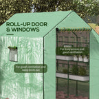 4.6' x 4.7' Portable Greenhouse, Water/UV Resistant Walk-In Small Outdoor Green House with 2 Tier U-Shaped Flower Rack Shelves, Roll Up Door & Windows, Green