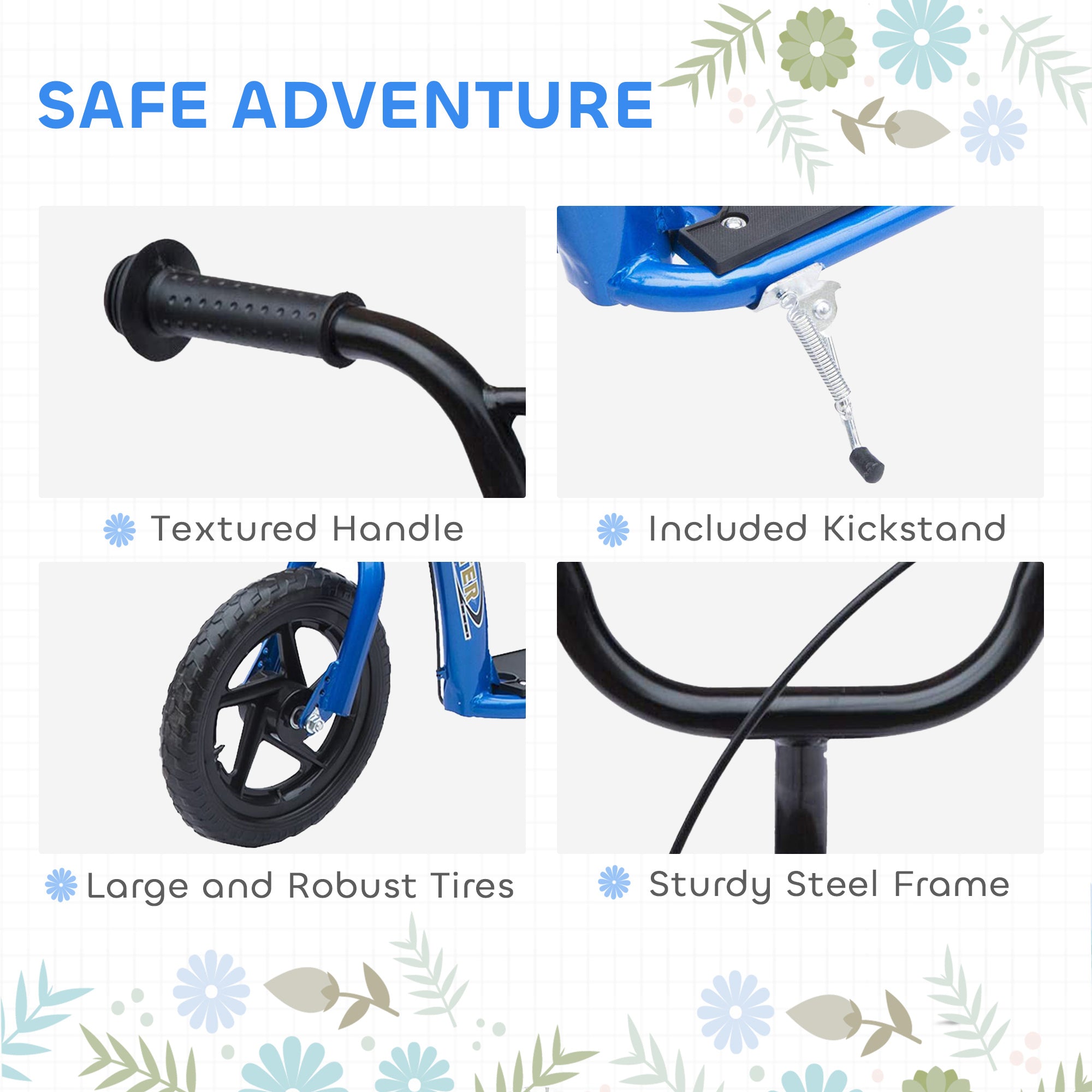 Kick Scooter for Kids 5-12 Years Old with Adjustable Height Handlebar, Non-slip Footplate, Big Wheels, Rear Brake, Blue