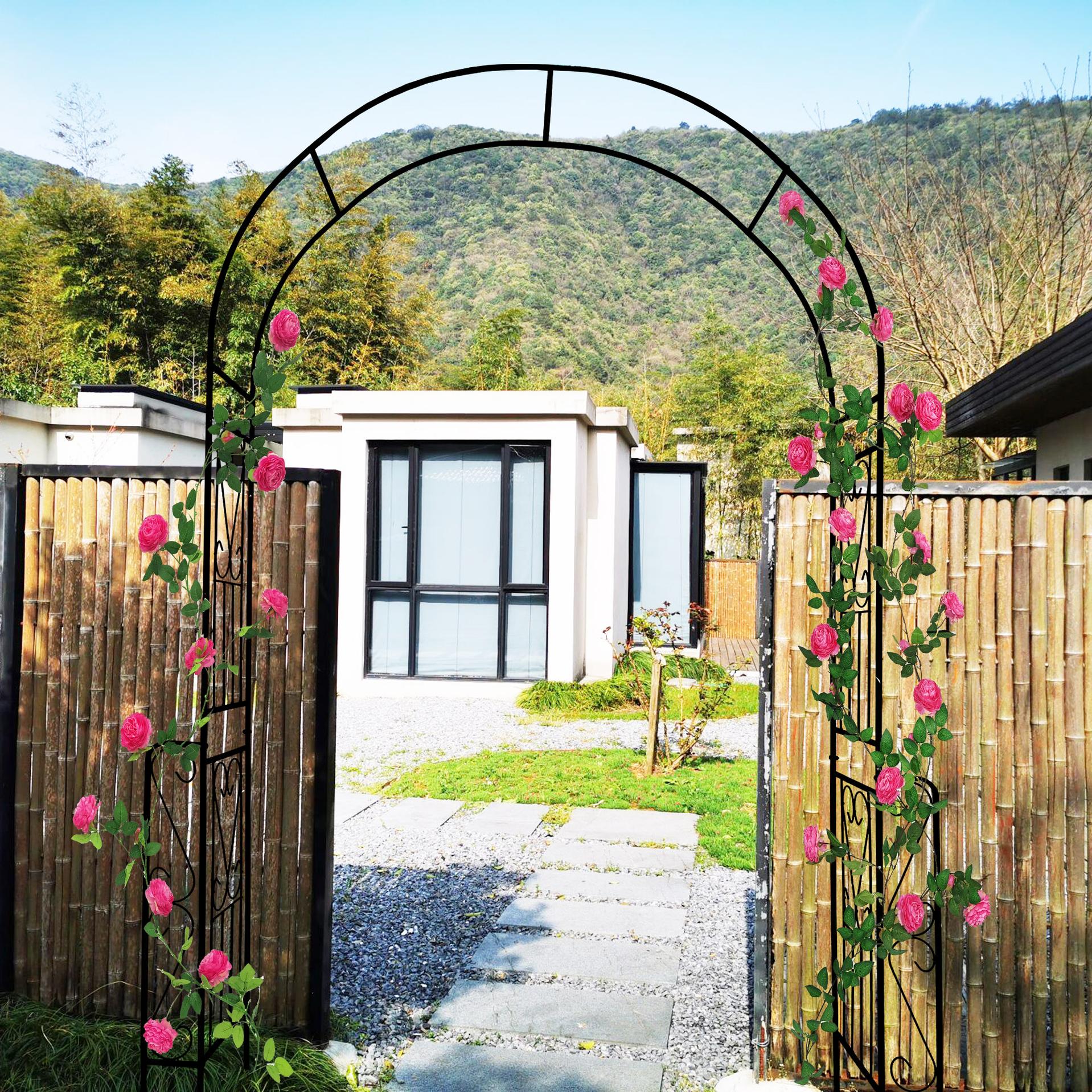 Metal Garden Arch Trellis with Anti-Rust Coated Iron, Easy Assembled Climbing Plant Support, 55" L x 14.5" W x 94.5" H, Black