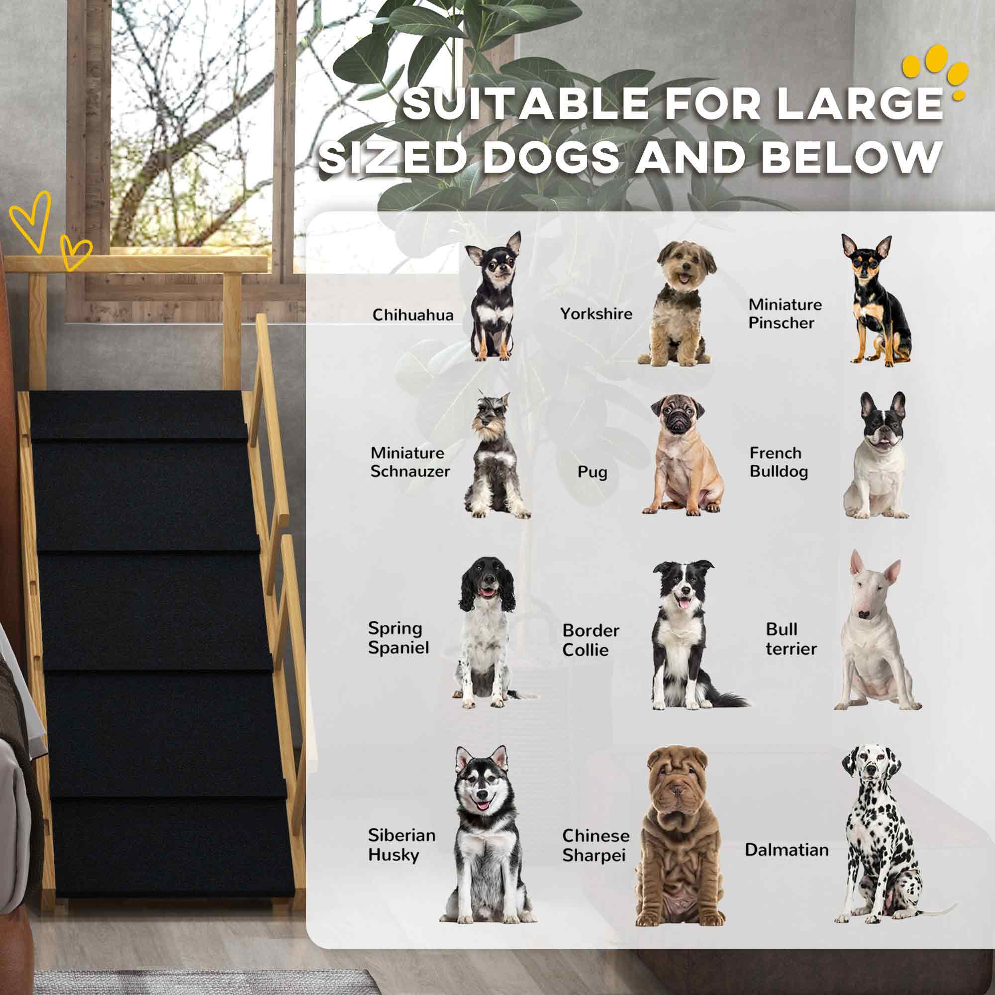 Dog Ramp, Adjustable Height Pet Steps, Foldable Dog Stairs with Non-slip Mat for Small to Large Dogs