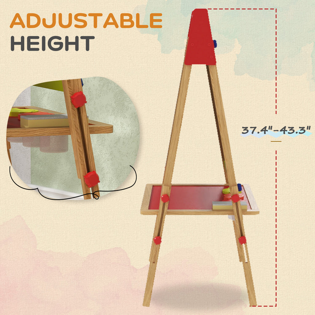 3 in 1 Easel for Kids with Paper Roll, Whiteboard, Chalkboard, Double Sided & Adjustable Height, Nature Wood