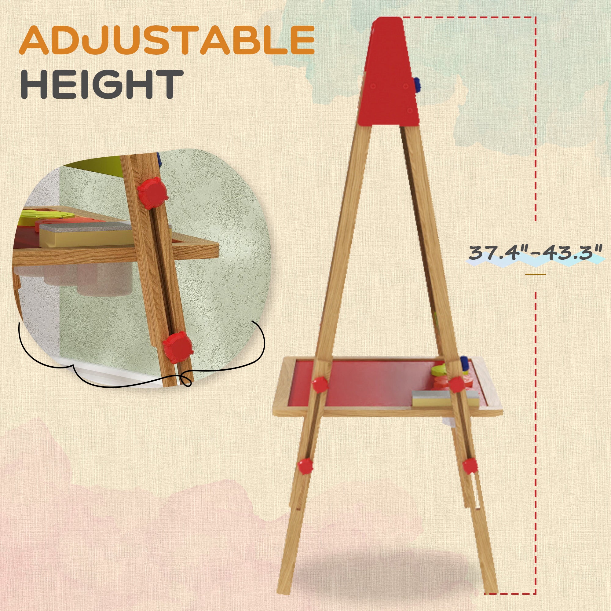 3 in 1 Easel for Kids with Paper Roll, Whiteboard, Chalkboard, Double Sided & Adjustable Height, Nature Wood