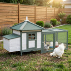 77" Wooden Chicken Coop Hen House Poultry Cage with Weatherproof Roof, Nesting Box, Enclosed Run and Removable Tray for Outdoor Backyard, Green