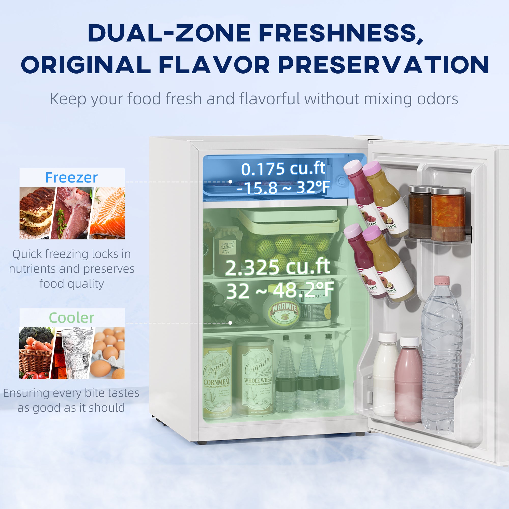 2.5 Cu.Ft Mini Fridge, Single Door Compact Refrigerator with Freezer, Adjustable Thermostat, Reversible Door, White