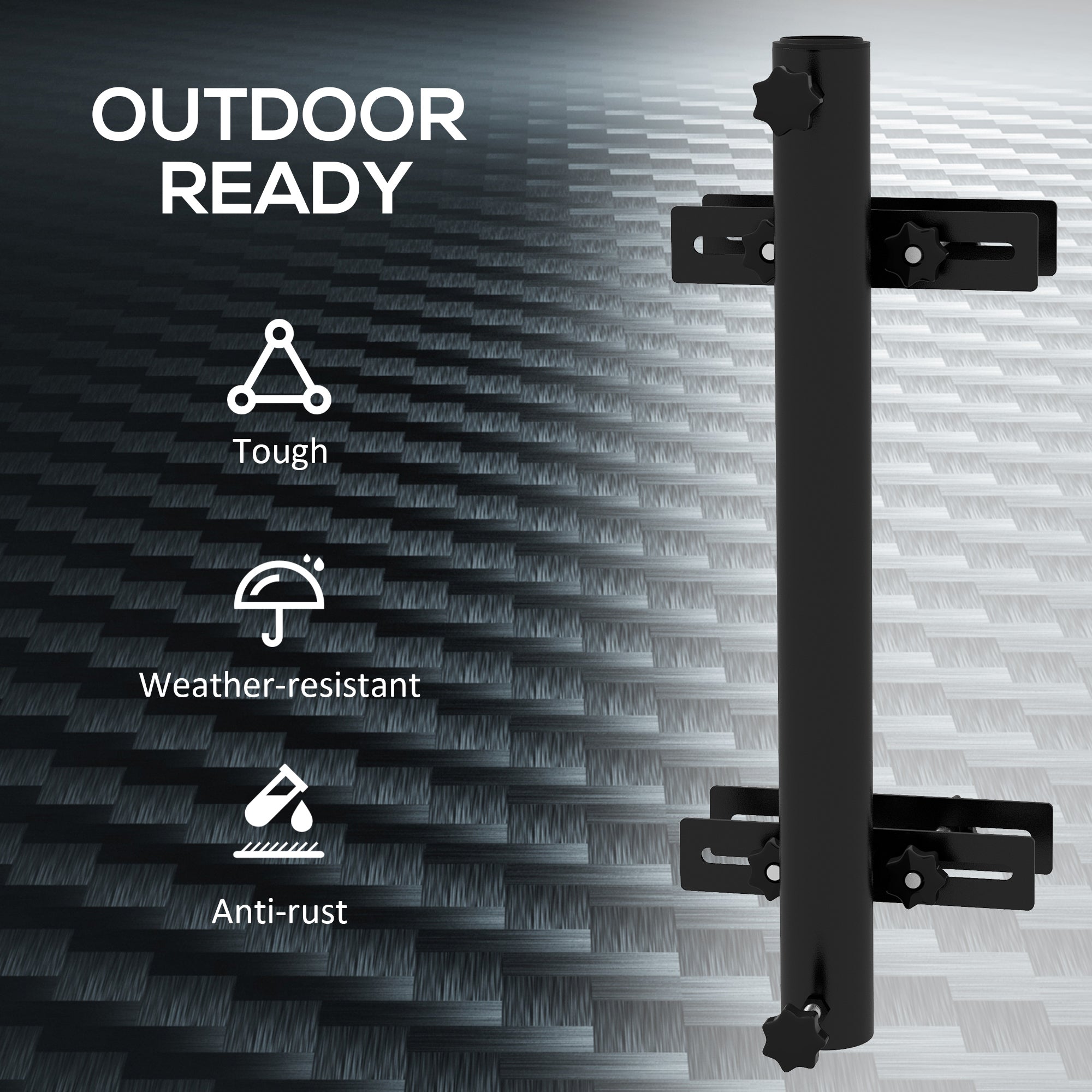 Patio Umbrella Holder Stand for Deck Railing, Umbrella Deck Mount Bracket with Adjustable Clamps, Black