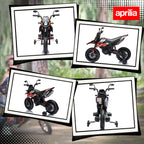 12V Aprilia Licenced Kids Motorcycle with Training Wheels, Spring Suspension, LED Light, USB, Music, Red