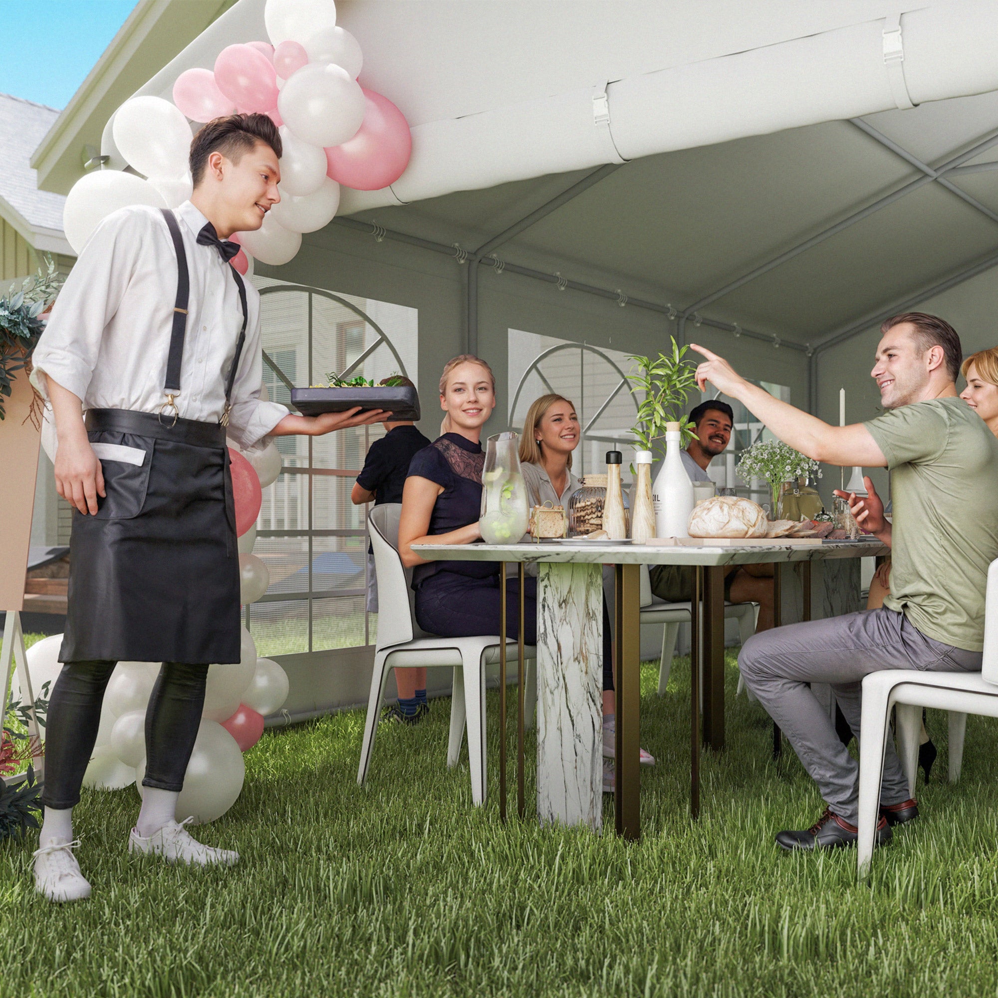 20 x 40 ft Heavy Duty Party Tent Outdoor Gazebo Wedding Tent Event Shelter Carport BBQ with Removable Sidewalls & Windows, Outside Waterproof Canopy for Parties, White