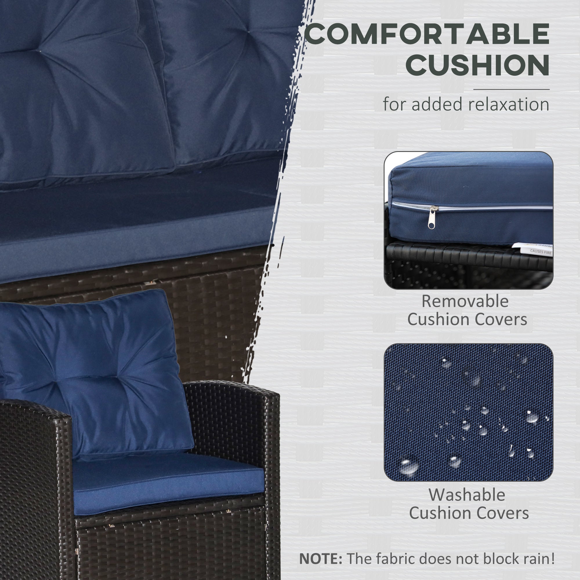 4 Pieces Patio Furniture Sets with Cushions, PE Rattan Wicker Conversation Chairs with Two-Tier Coffee Table for Backyard Porch Garden Poolside and Deck, Blue