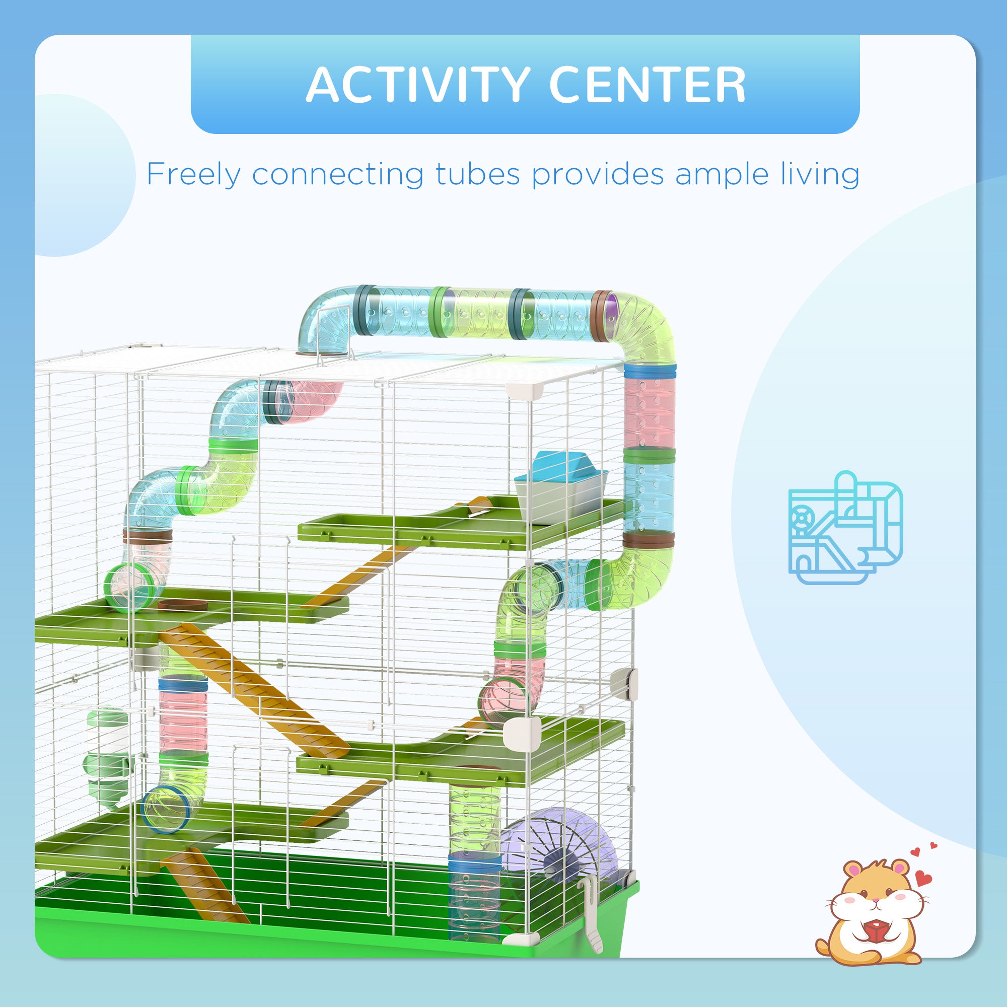 23" 5-Tier Hamster Cage with Wheel and Water Bottle, Green