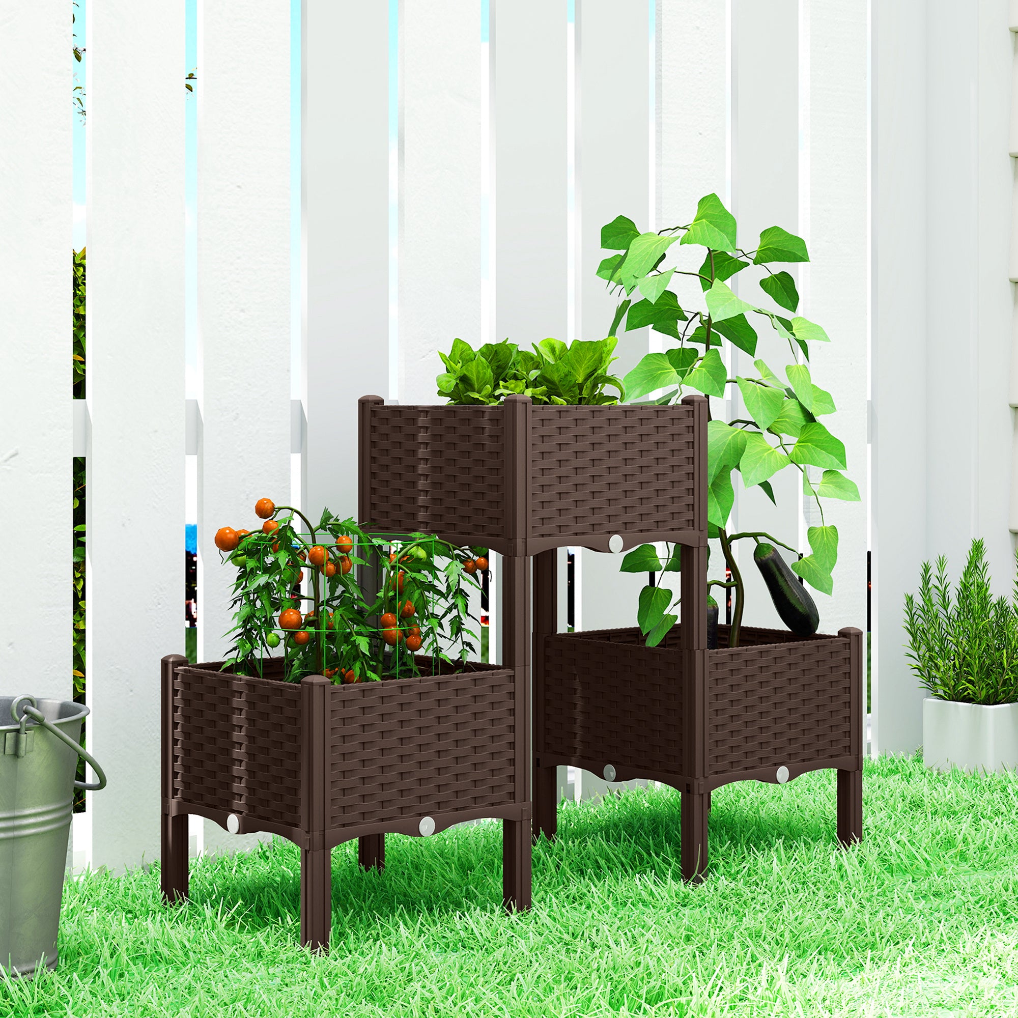 Plastic Raised Garden Bed with Legs, Self Watering Elevated Planter Boxes with Drainage Holes and Plugs, Easy Assembly