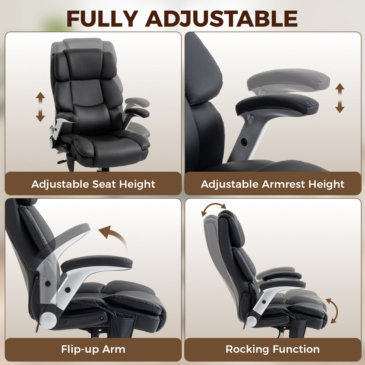 Ergonomic Office Chair with Inflatable Adjustable Lumbar Support, 400 Lbs Heavy Duty High Back Desk Chair, Black