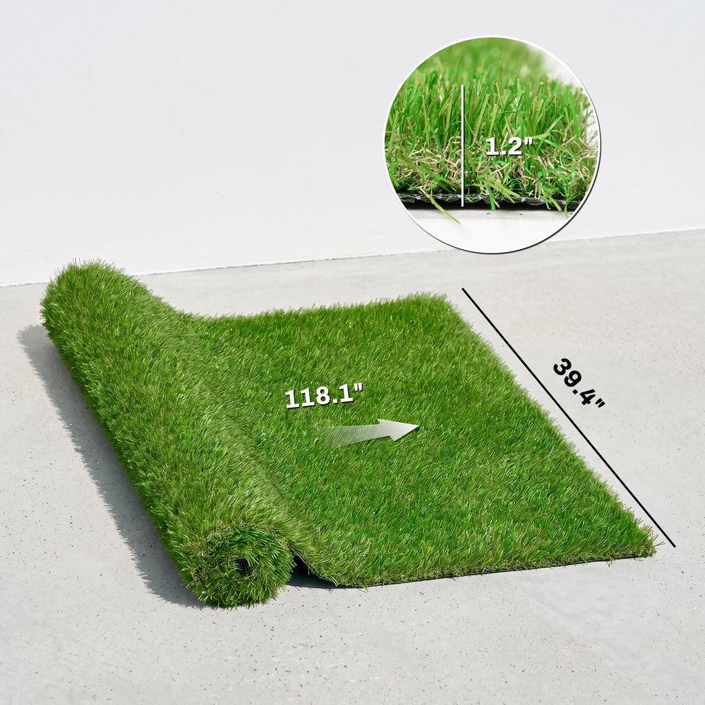 10' x 3' Artificial Grass Turf, Easy-Clean Indoor Outdoor Rug with Drainage Holes, Cut-to-Fit Fake Grass Turf Mat, 1.2" Thick Dogs Pet Synthetic Lawn Carpet for Landscape Backyard Patio