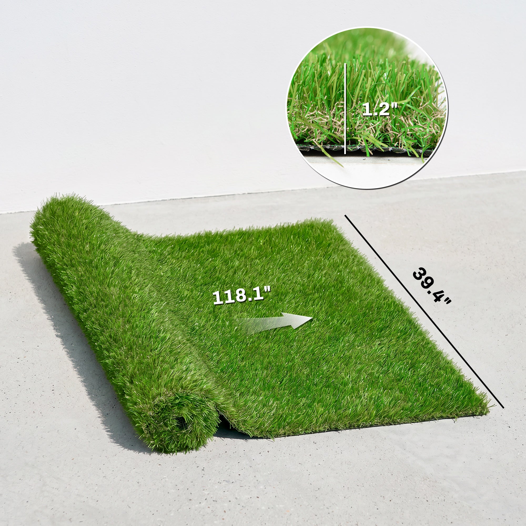 10' x 3' Artificial Grass Turf, Easy-Clean Indoor Outdoor Rug with Drainage Holes, Cut-to-Fit Fake Grass Turf Mat, 1.2" Thick Dogs Pet Synthetic Lawn Carpet for Landscape Backyard Patio