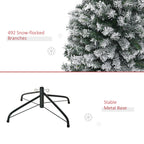 6ft Flocked Christmas Tree, Pencil Artificial Xmas Tree with Faux Snow, Dense Branches, Foldable Metal Base for Indoor Holiday Decor