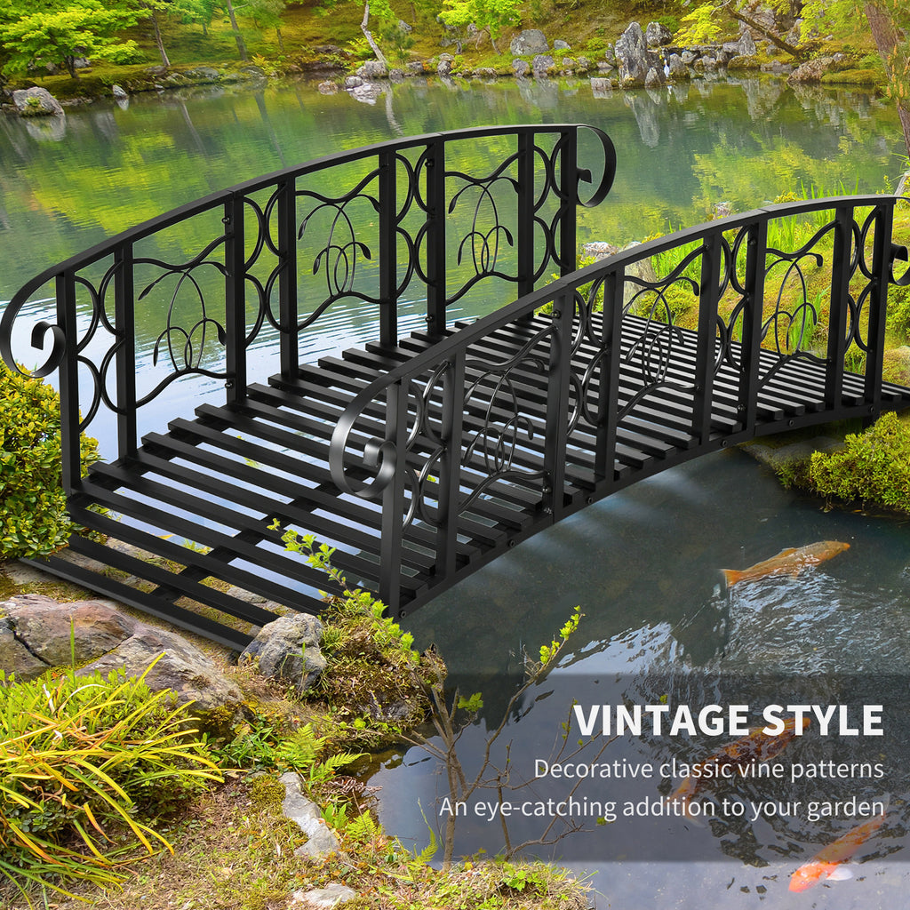 6' Metal Arch Backyard Garden Bridge with 660 lbs. Weight Capacity, Safety Siderails, Vine Motifs, Easy Assembly for Backyard Creek, Stream, Pond, Black