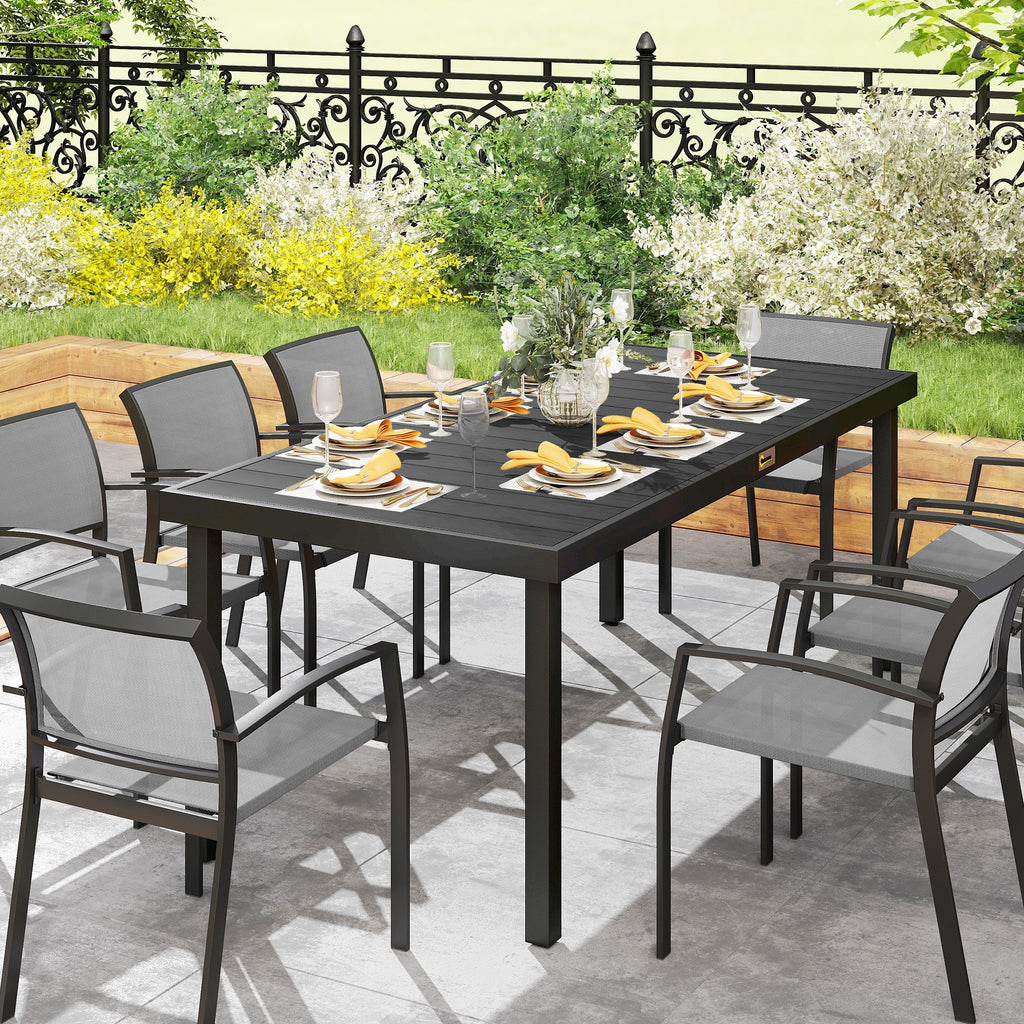 75" x 35" Outdoor Dining Table for 8 People, Rectangular Aluminum Frame Garden Table with All-Weather Faux Wood Top for Lawn, Patio, Black