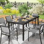 75" x 35" Outdoor Dining Table for 8 People, Rectangular Aluminum Frame Garden Table with All-Weather Faux Wood Top for Lawn, Patio, Black