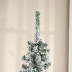 6ft Flocked Christmas Tree, Pencil Artificial Xmas Tree with Faux Snow, Dense Branches, Foldable Metal Base for Indoor Holiday Decor