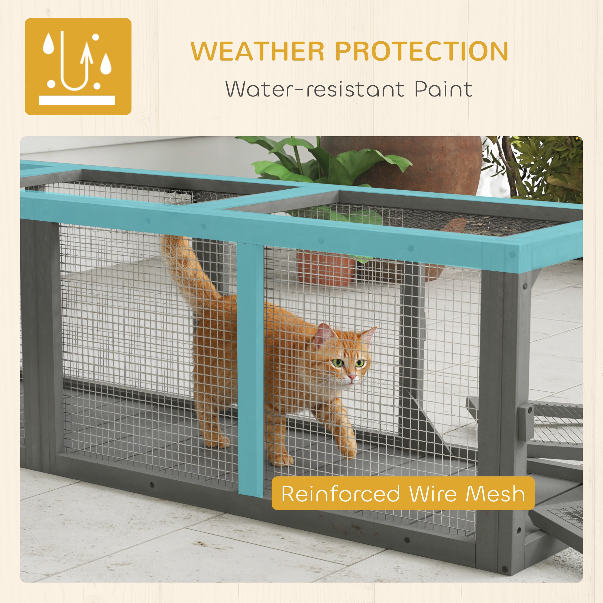 Outdoor Cat Tunnel, 59" Wooden Play Cat Enclosure, Extendable Pet Run with 3 Doors for Kitty, Puppy, Gray