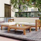 Casual Outdoor Sectional Sofa with Wood Frame & Cushions, Patio Seating Group for Backyard, 25.5" L x 25.5" W x 25.5" H, Beige