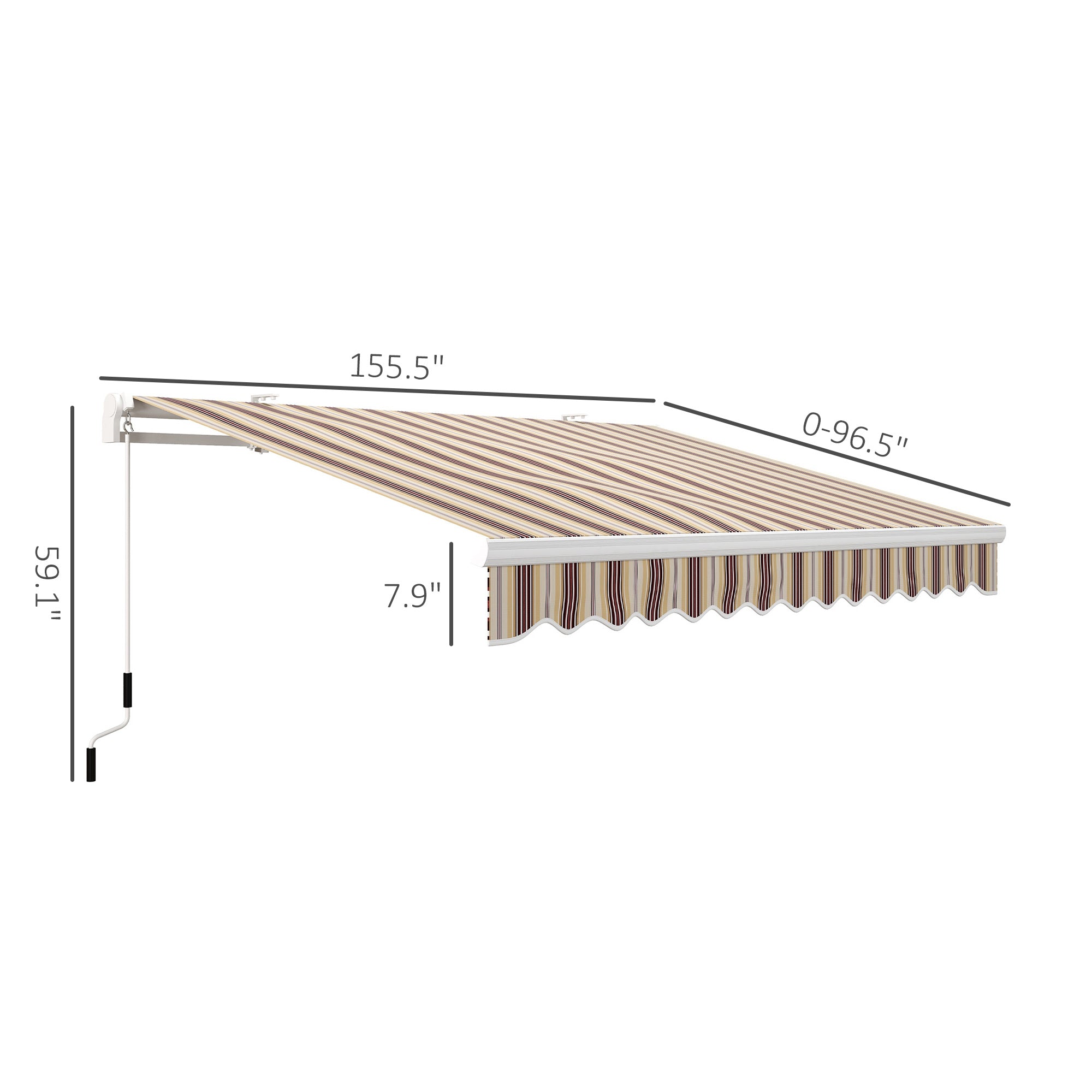 13' x 8' Retractable Awning, Patio Awnings, Sunshade Shelter w/ Manual Crank Handle, UV & Water-Resistant Fabric and Aluminum Frame for Deck, Balcony, Yard, Red Stripes