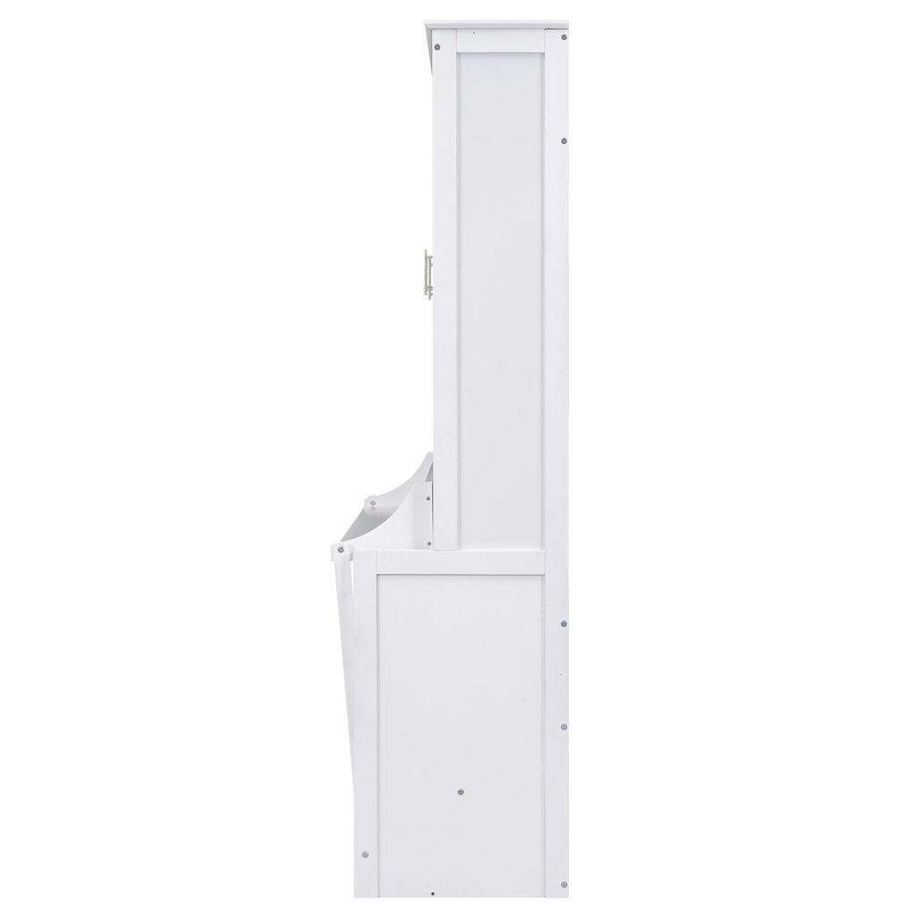 Space-Saving Design Queen Size Murphy Bed with Shelf, Solid Wood and MDF, 86" L x 69.5" W x 87" H, White