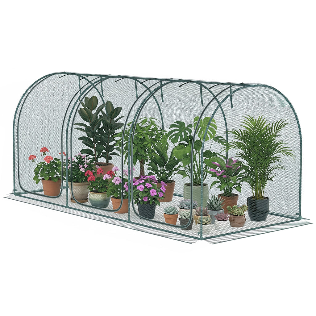 9' x 4' Crop Cage, Plant Protection Tent with Three Zippered Doors, Storage Bag and 4 Ground Stakes, for Garden, Yard, Lawn, Green