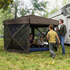 12' x 12' Hexagonal Pop Up Gazebo Canopy Tent with 5 Sidewalls, Outdoor Canopy Shelter with Carry Bag, Brown