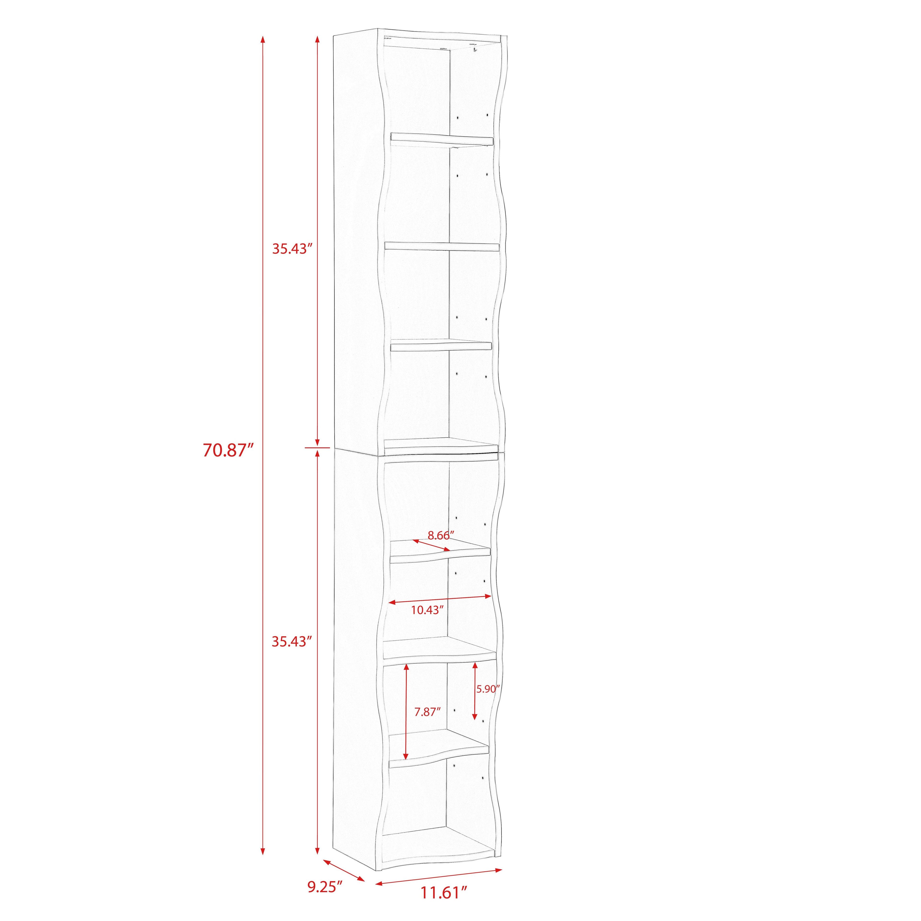 8-Tier Adjustable Slim Bookshelf with Adjustable Shelves, Anti-Tip Hardware, Detachable Cabinets for Living Room, 11.5" L x 9.5" W x 71" H, Gray