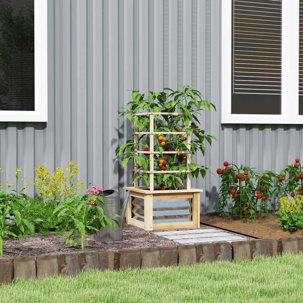 Wooden Raised Garden Bed with Trellis, Galvanized Planter Box Elevated Garden Bed for Garden, Patio, Natural Wood